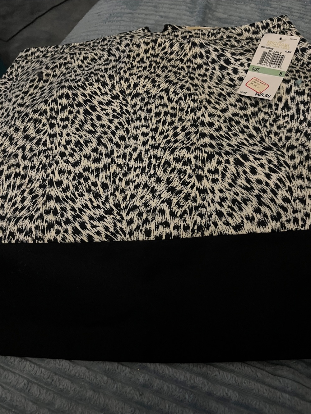 Michael Kors Black and White Patterned Top with Solid Hem